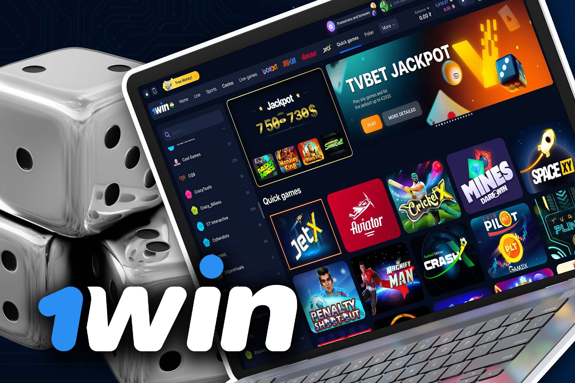 1win quick games has such popular games as Aviator, Jet X and Spaceman.